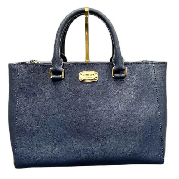 Michael Kors Kellen Medium Satchel Navy Blue Saffiano Leather Gold Hardware - Picture 1 of 15
